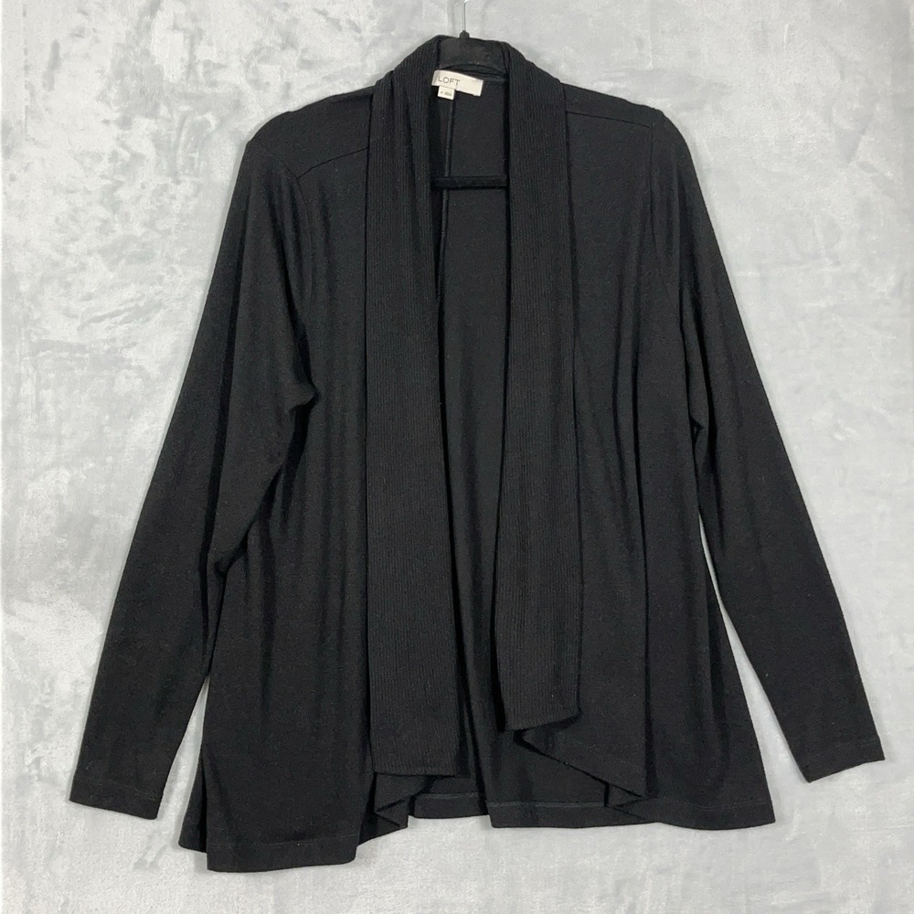 LOFT Cardigan Sweater Open Front Tunic Black M Flowy Career Comfy‎